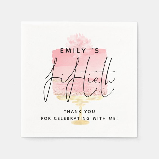 Servilleta De Papel Lomo rosado de moda Nombre 50 cumpleaños Gracias (Anverso)