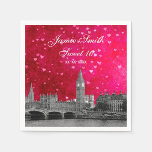 Servilleta De Papel Londres Reino Unido Silueta Rosa Fucsia Corazón Du