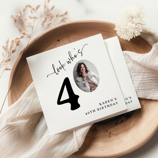 Servilleta De Papel Look Who's 40! Modern Photo 40th Birthday (Subido por el creador)