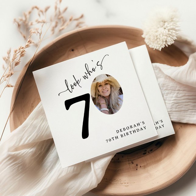Servilleta De Papel Look Who's 70! Modern Photo 70th Birthday (Subido por el creador)