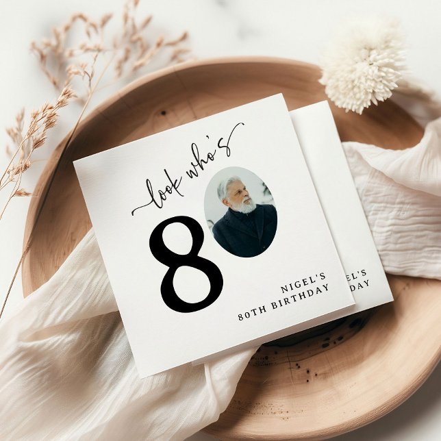 Servilleta De Papel Look Who's 80! Modern Photo 80th Birthday (Subido por el creador)