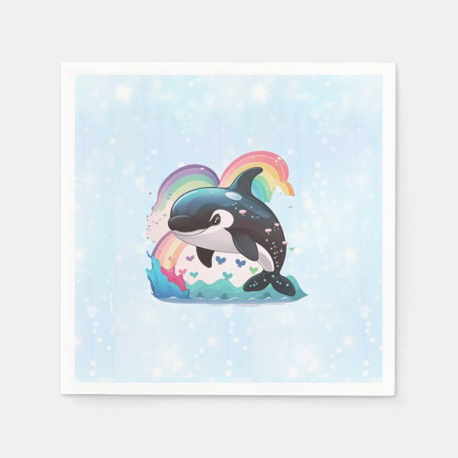 Servilleta De Papel Lorca Asesina Kawaii Orca Arcoíris Mariposas (Anverso)