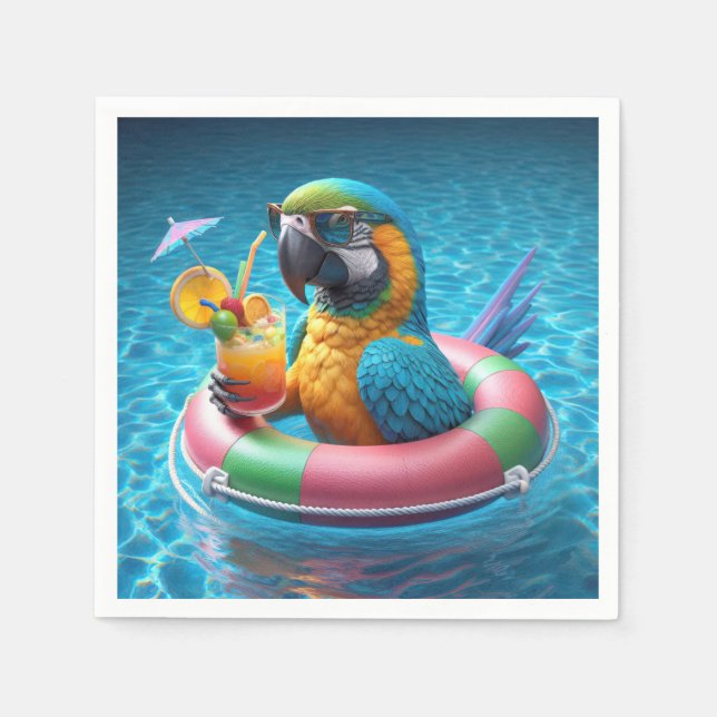 Servilleta De Papel Loro en una piscina (Anverso)