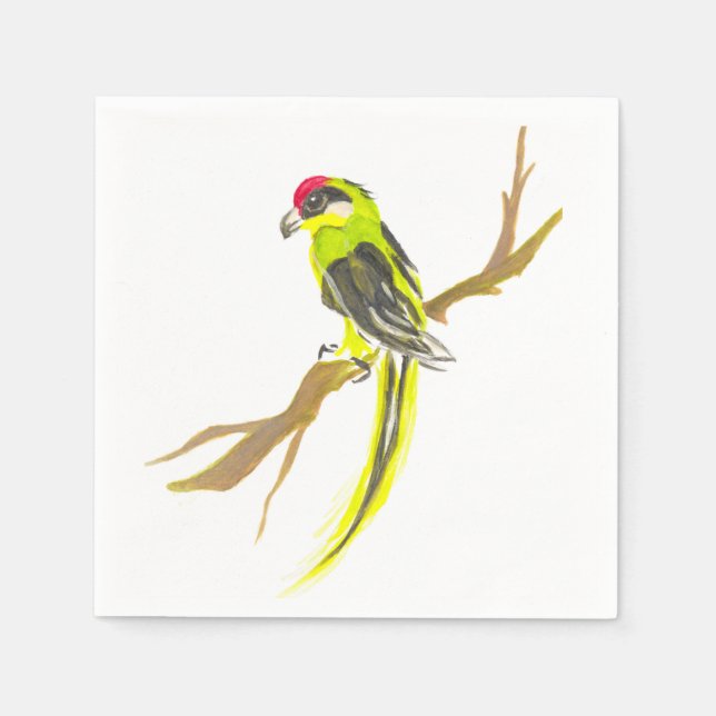Servilleta De Papel Loro en una rama. Pintura acuarela. (Anverso)