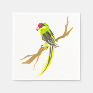 Servilleta De Papel Loro en una rama. Pintura de la acuarela