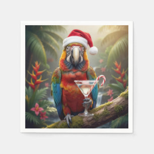 Servilleta De Papel Loro Guacamayo de Navidad con Cóctel Martini