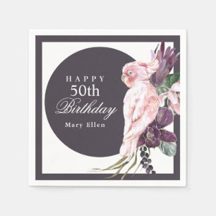 Servilleta De Papel Loro Rosa Boho Botánico 50 cumpleaños