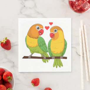 Servilleta De Papel Loros de Amor Lindos Verde Amarillo Boda