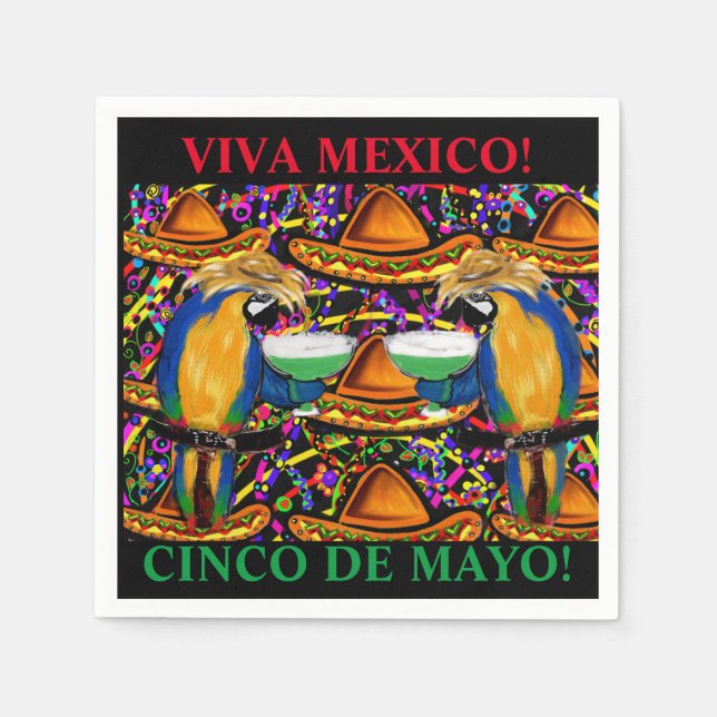 Servilleta De Papel ¡Loros de Fiesta del Cinco De Mayo! (Anverso)