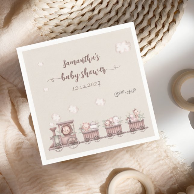 Servilleta De Papel Los animales de Safari entrenan a Baby Shower (Subido por el creador)