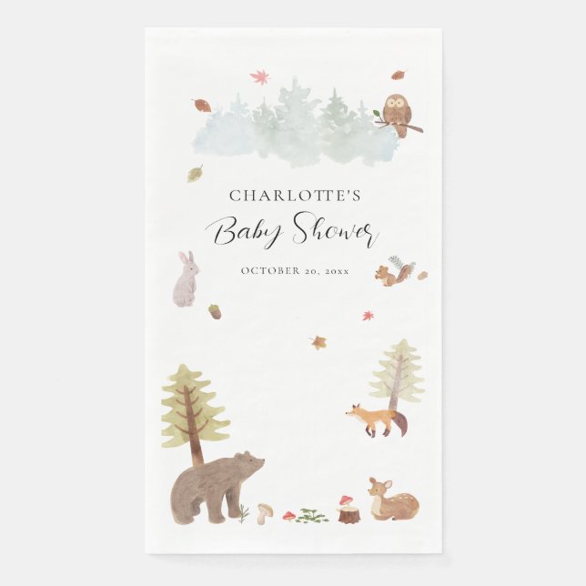 Servilleta De Papel Los animales de Woodland caen en Baby Shower (Anverso)
