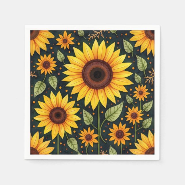 Servilleta De Papel Los girasoles amarillos en negro (Anverso)