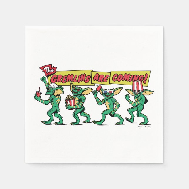Servilleta De Papel Los Gremlins™ Están Llegando (Anverso)