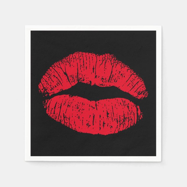 Servilleta De Papel Los labios de besos rojos en negro (Anverso)