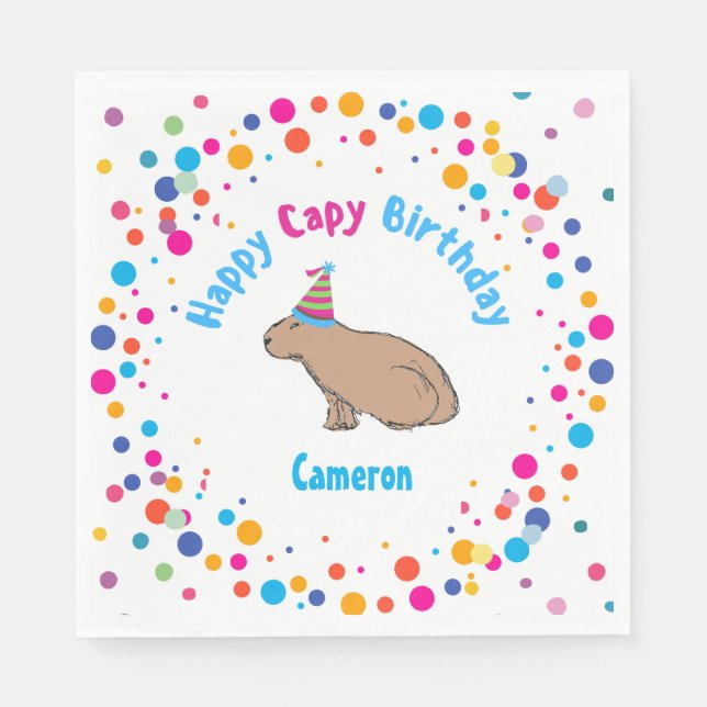 Servilleta De Papel Los niños de Capybara Cumpleaños adornados con la  (Anverso)