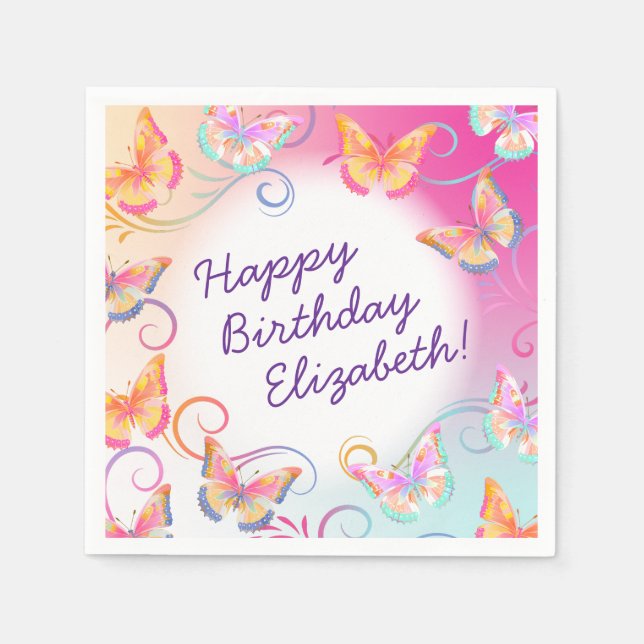 Servilleta De Papel Los niños del partido de cumpleaños Butterfly son  (Anverso)