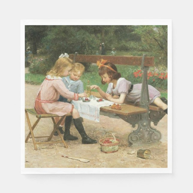 Servilleta De Papel Los niños disfrutan del té de la tarde en el parqu (Anverso)