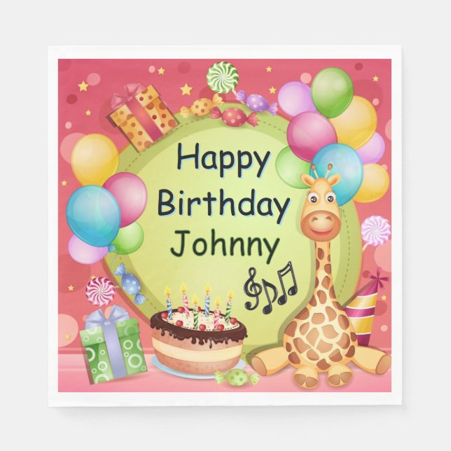 Servilleta De Papel Los niños personalizan el cumpleaños feliz (Anverso)