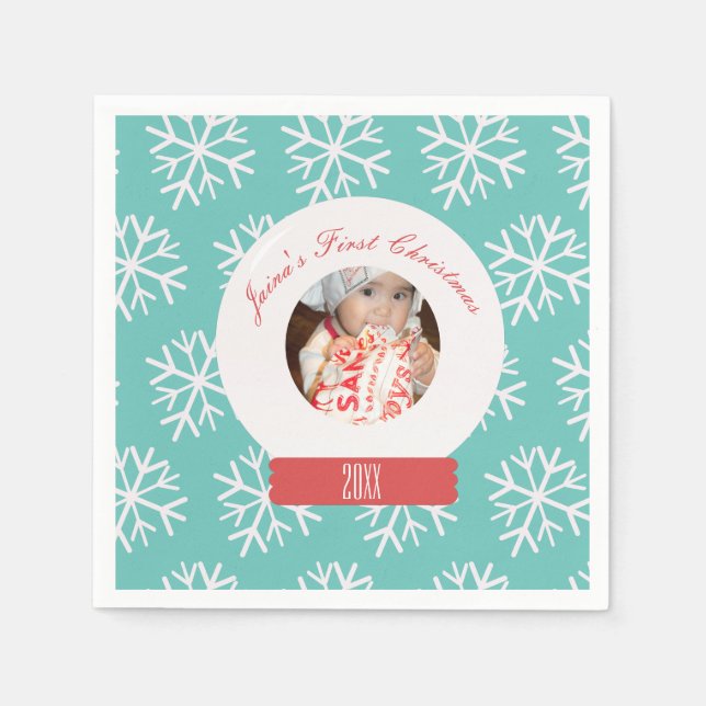 Servilleta De Papel Los primeros copos de nieve de Navidad Verde azula (Anverso)