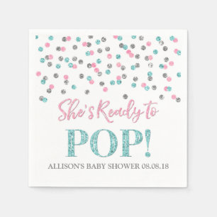 Servilleta De Papel Los puntos de plata azules rosados ella está list