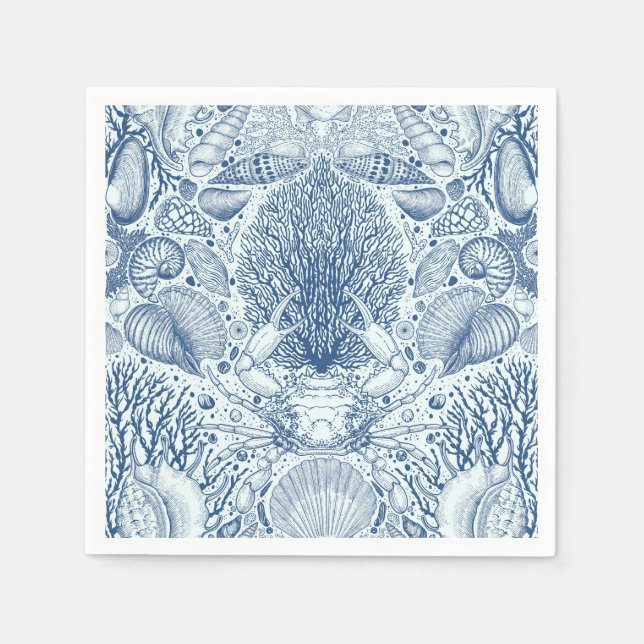 Servilleta De Papel Los tesoros de la playa en azul (Anverso)