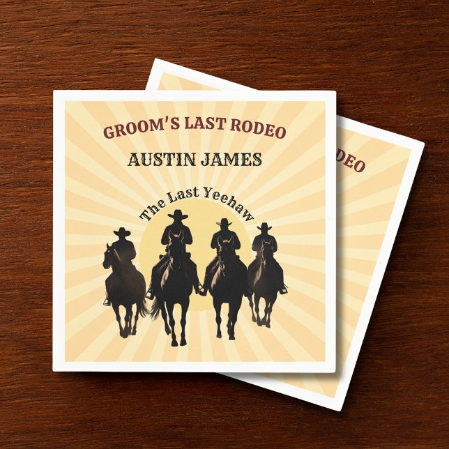 Servilleta De Papel Los últimos niños de Rodeo Sunset Groom se llaman  (Last Rodeo Cowboys Sunset Groom's Name Bachelor Napkins)