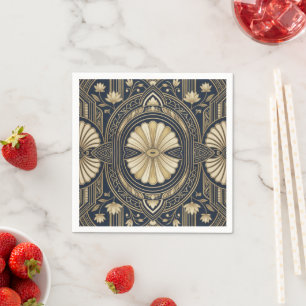 Servilleta De Papel Loto Mandala Art Deco Azul Marino y Dorado Patrón 