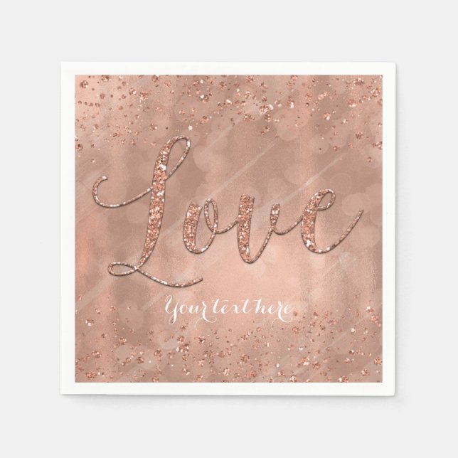 Servilleta De Papel LOVE Birthday Faux Rosa Gold Purpurina Fiesta (Anverso)