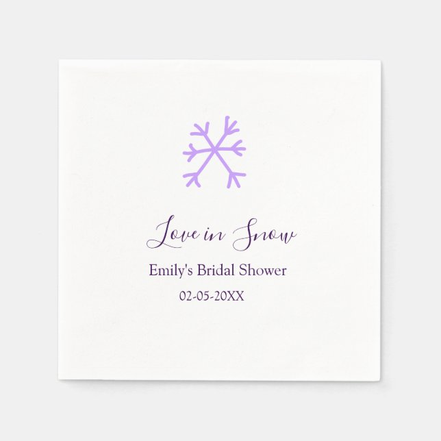Servilleta De Papel Love in Snow bridal shower purple snowflakes paste (Anverso)