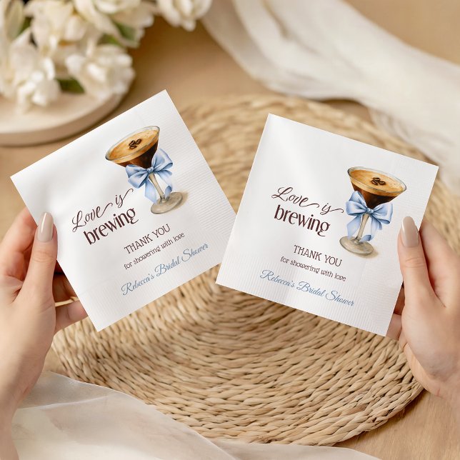 Servilleta De Papel Love is Brewing Blue Bow Coffee Bridal Shower (Subido por el creador)
