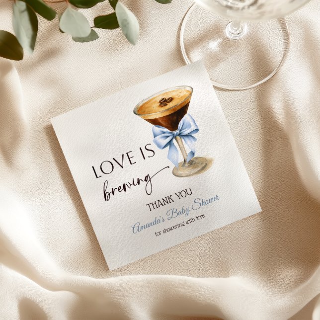 Servilleta De Papel Love is Brewing Blue Coquette Bow Bridal Shower (Subido por el creador)
