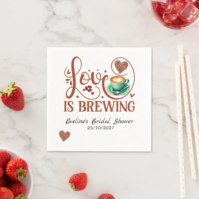 Servilleta De Papel Love Is Brewing Bridal Shower Terracotta Coffee  (In situ)