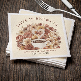 Servilleta De Papel Love is Brewing Brown Floral Coffee Heart Bridal