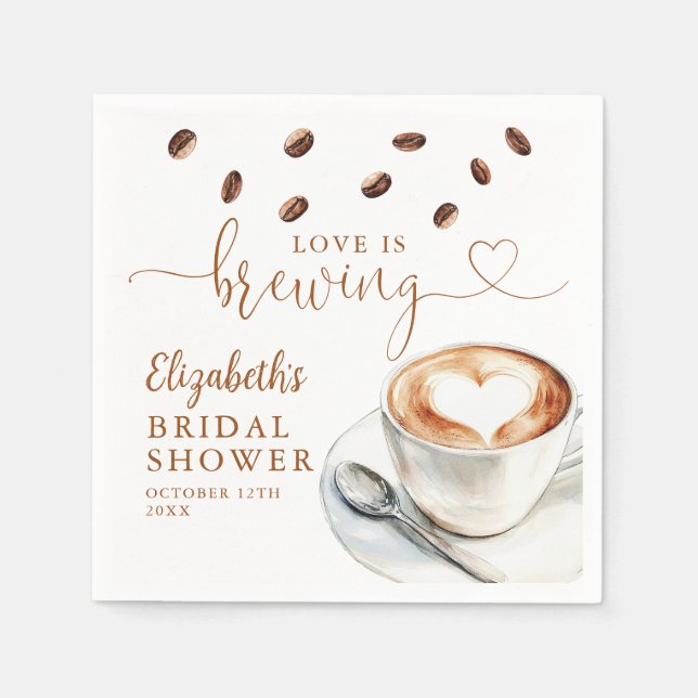 Servilleta De Papel Love Is Brewing Coffee Theme Bridal Shower (Anverso)