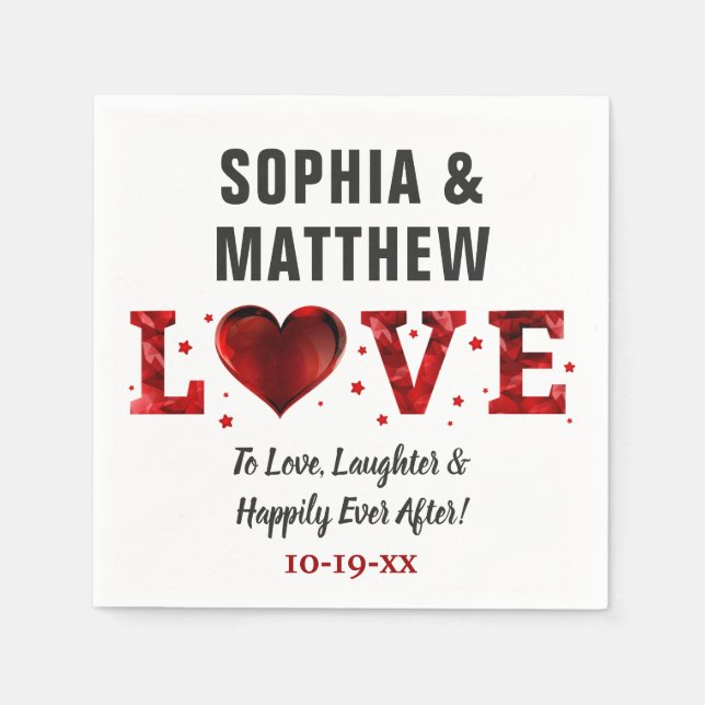 Servilleta De Papel Love Laughly Feliz Nunca Después Del Boda Rojo (Anverso)
