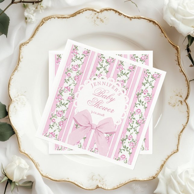Servilleta De Papel Love Shack Coquette Blush Pink Bow Baby Shower (Subido por el creador)