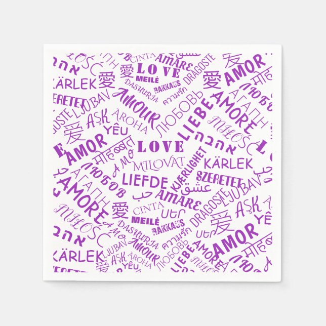 Servilleta De Papel Love Text Napkins Multi Language International (Anverso)