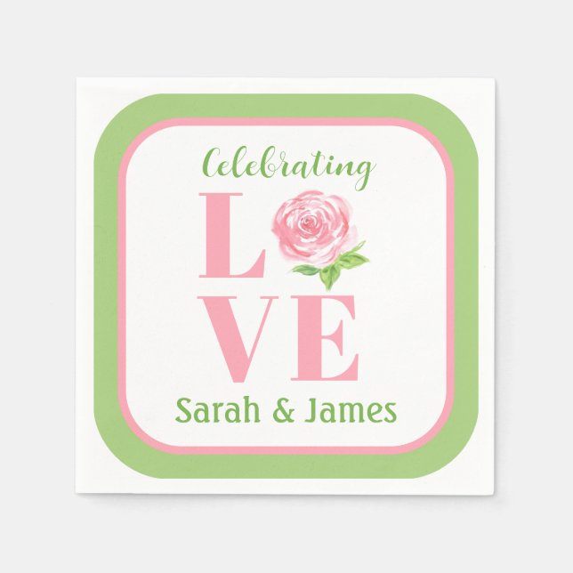 Servilleta De Papel LOVE Watercolor Rose NAME Bridal Green (Anverso)