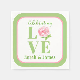 Servilleta De Papel LOVE Watercolor Rose NAME Bridal Green Pink