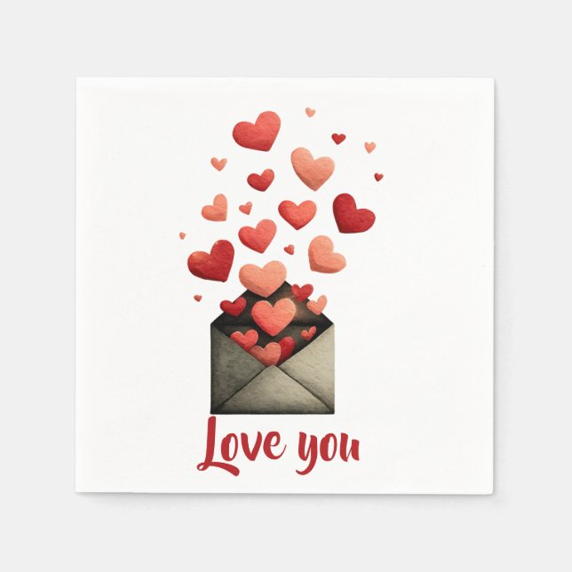 Servilleta De Papel Love You Valentine Envelope Design (Anverso)