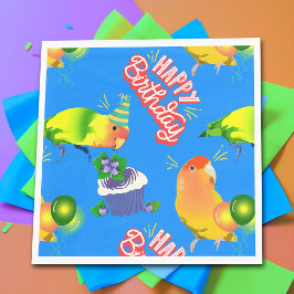 Servilleta De Papel Lovebird Birthday Blue Mascota Bird Tema Diversión