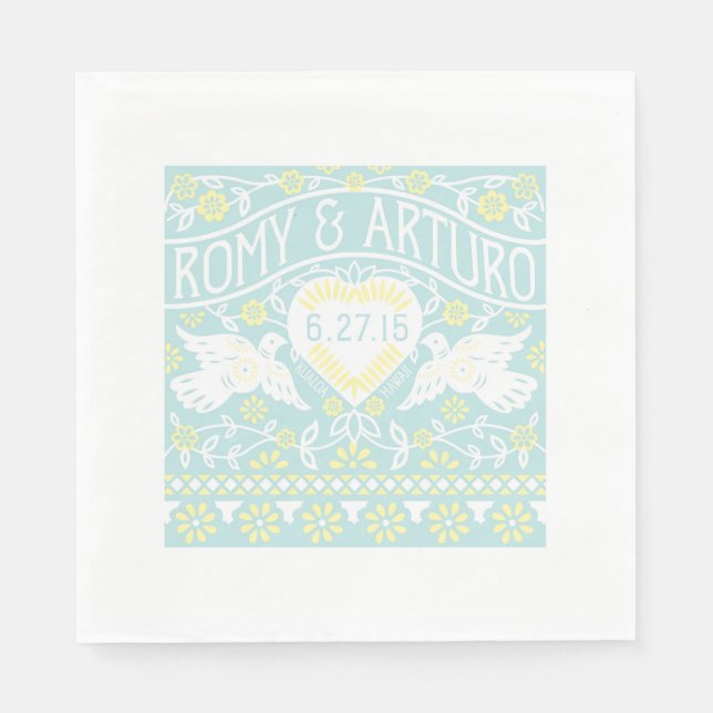 Servilleta De Papel Lovebirds Papel Picado Estilo Napkin Personalizado (Anverso)