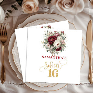 Servilleta De Papel Lovely Sweet 16 Blush Burgundy Servilletas Florale