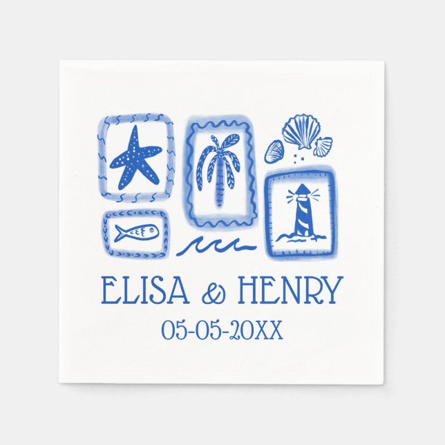 Servilleta De Papel LoveNotes from Sea Cute Beach CUSTOM WEDDING (Anverso)