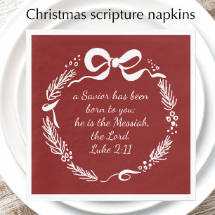 Servilleta De Papel Lucas 2:11 Navidad de Arco Rojo Dibujado a Mano