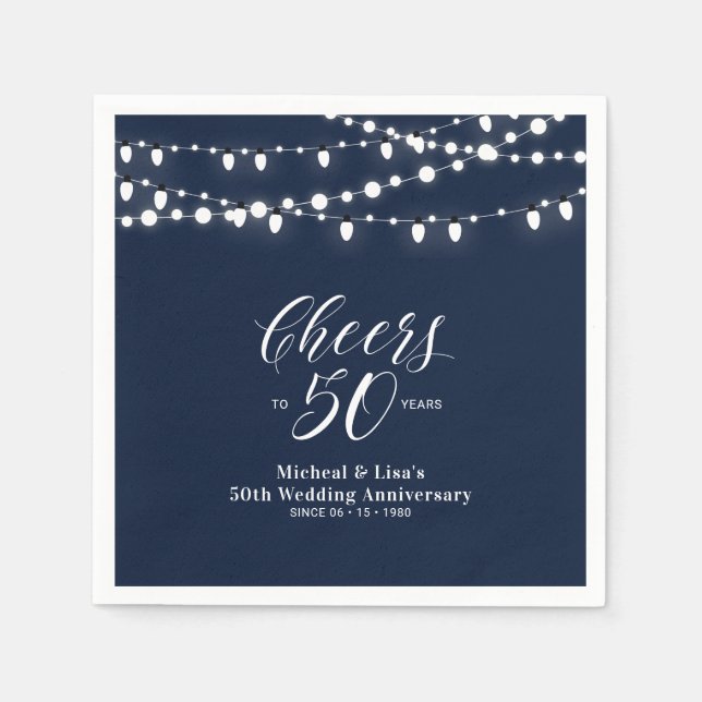 Servilleta De Papel Luces Azules Clásicas Bodas de Oro (Anverso)