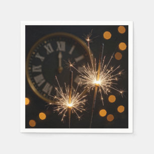 Servilleta De Papel Luces de Año Nuevo en un reloj de medianoche
