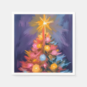 Servilleta De Papel Luces de árbol de Navidad coloridas acuarela