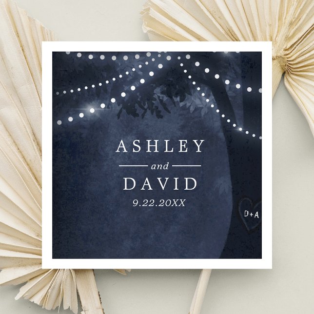 Servilleta De Papel Luces de árbol rústico azul marino iniciales boda (Subido por el creador)