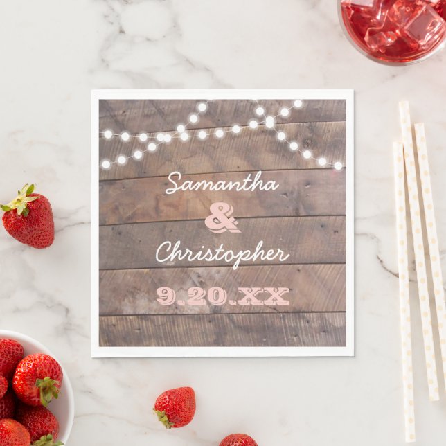Servilleta De Papel Luces de Barnwood Pink Personalizadas (In situ)